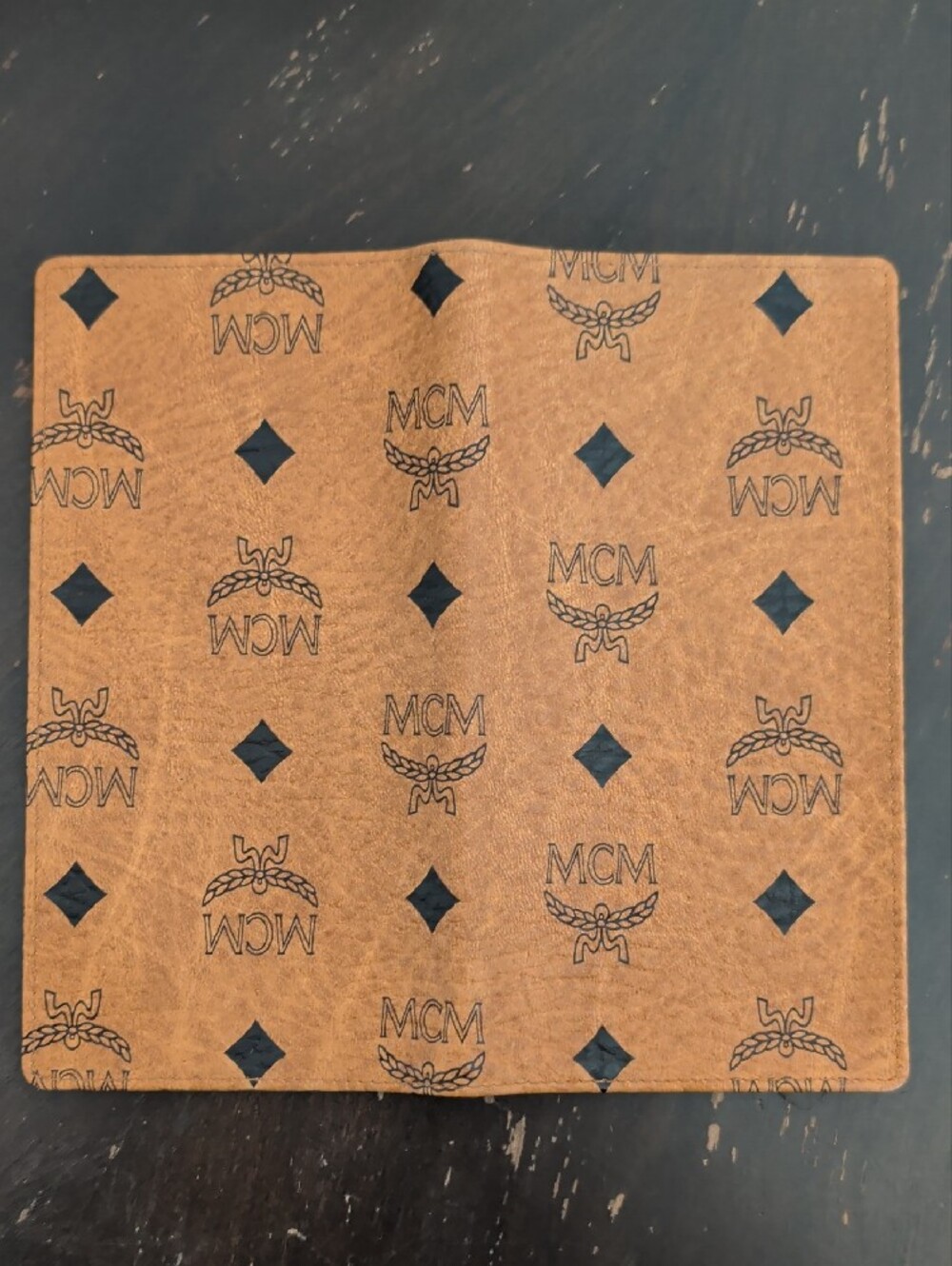 MCM Cognac and Black Logo Checkbook Cover - Picture 2 of 5